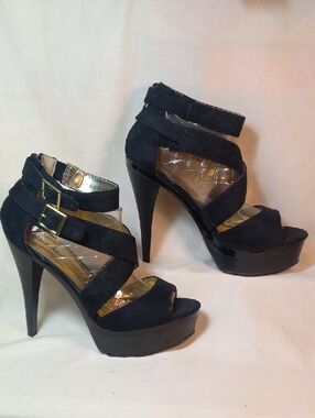 Michael Antonio Black Suede Platform Strappy Heels